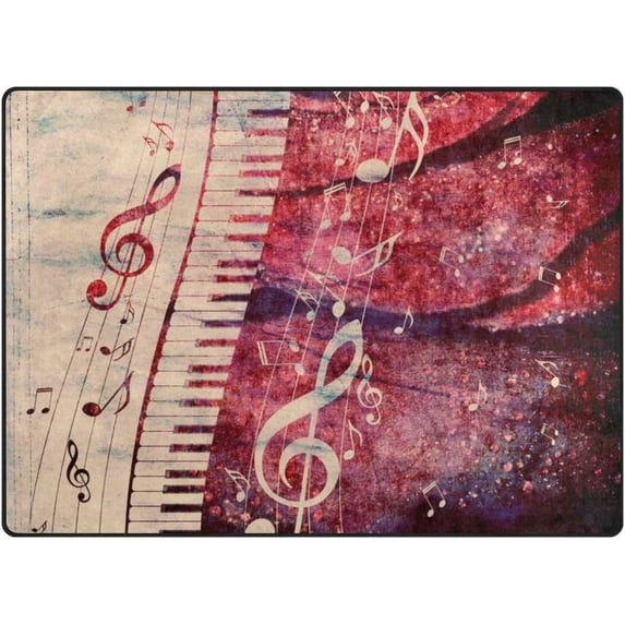 Dreamtimes Lightweight Soft Area Rugs, 80 x 58 inch(6'8" x 4'10") Retro Piano Music Pattern Floor Mat for Kids Playing Room Hardwood Floor Living Room Nursery Rugs