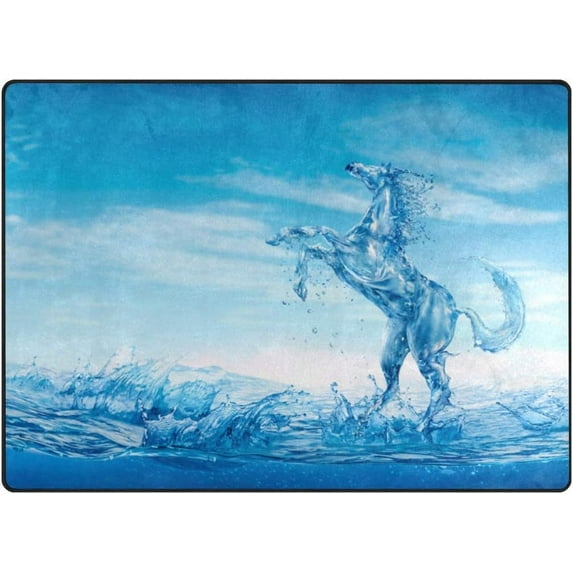 Dreamtimes Lightweight Soft Area Rugs, 80 x 58 inch(6'8" x 4'10") Water Horse Out of Splashes Floor Mat for Kids Playing Room Hardwood Floor Living Room Nursery Rugs