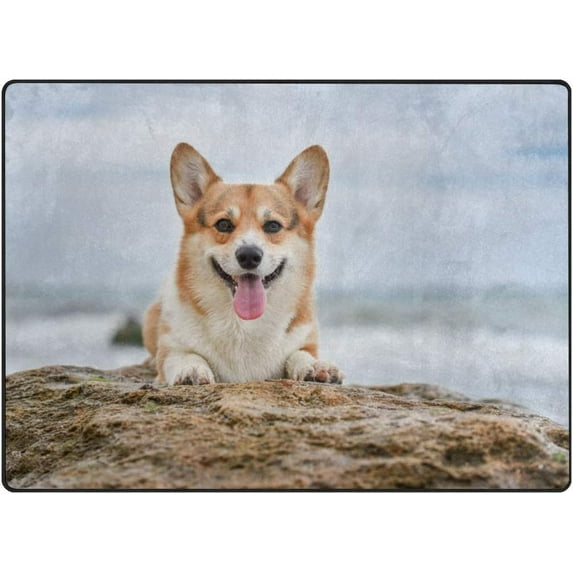 Dreamtimes Lightweight Soft Area Rugs, 80 x 58 inch(6'8" x 4'10") Dog On The Rock Floor Mat for Kids Playing Room Hardwood Floor Living Room Nursery Rugs