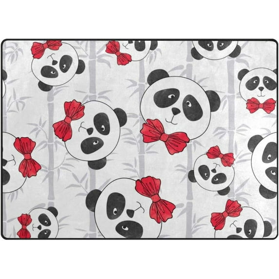 Dreamtimes Lightweight Soft Area Rugs, 80 x 58 inch(6'8" x 4'10") Panda with Red Bow-Tie Floor Mat for Kids Playing Room Hardwood Floor Living Room Nursery Rugs