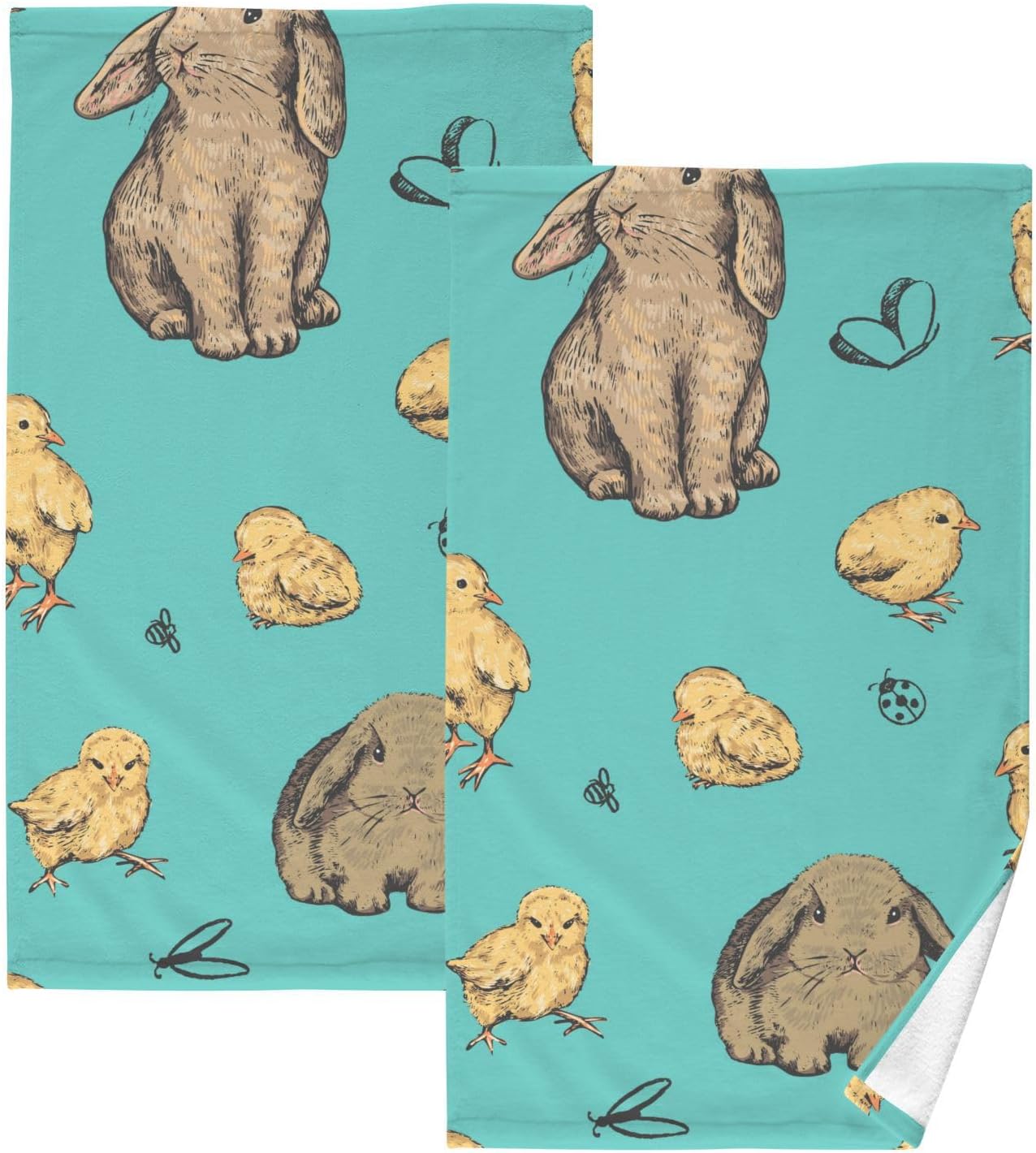 Dreamtimes Little Rabbit Chick Patterned Hand Towels 2 PCS, Cotton Bath ...