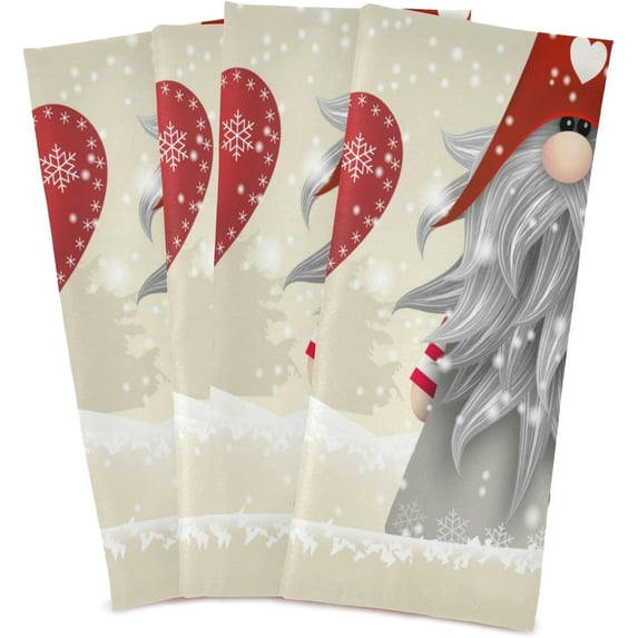 Dreamtimes Love Christmas Gnomes Kitchen Dish Towels 4 Piece,Absorbent Soft Dishcloths Towels Reusable Hand Towels Quick Drying Cleaning Cloth, Tea Towels,18" x 28"