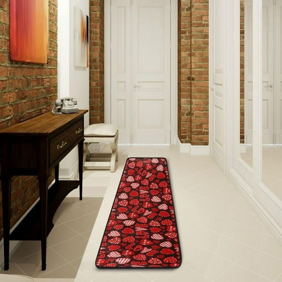 Dreamtimes Love Red Hearts Black Hallway Runner Rug 2'x6' Kitchen Rug with Rubber Backing Valentine's Day Non Slip Entryway Rug Runner Washable Soft Area Rug for Hallway Bedroom Kitchen Decor