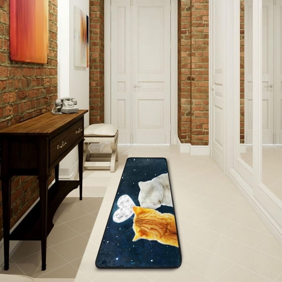 Dreamtimes Loving Couple Cats Hallway Runner Rug 2'x6' Kitchen Rug with Rubber Backing Valentines Sky Moon Non Slip Entryway Rug Runner Washable Soft Area Rug for Hallway Bedroom Kitchen Decor