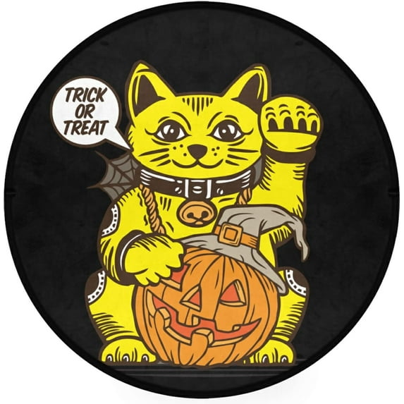Dreamtimes Lucky Cat Pumpkins Halloween Round Area Rug 3Ft Small Round Area Rug Soft Bedroom Entryway Foyer Throw Mat Washable Non-Shedding Non-Slip Sofa Nursery Carpet