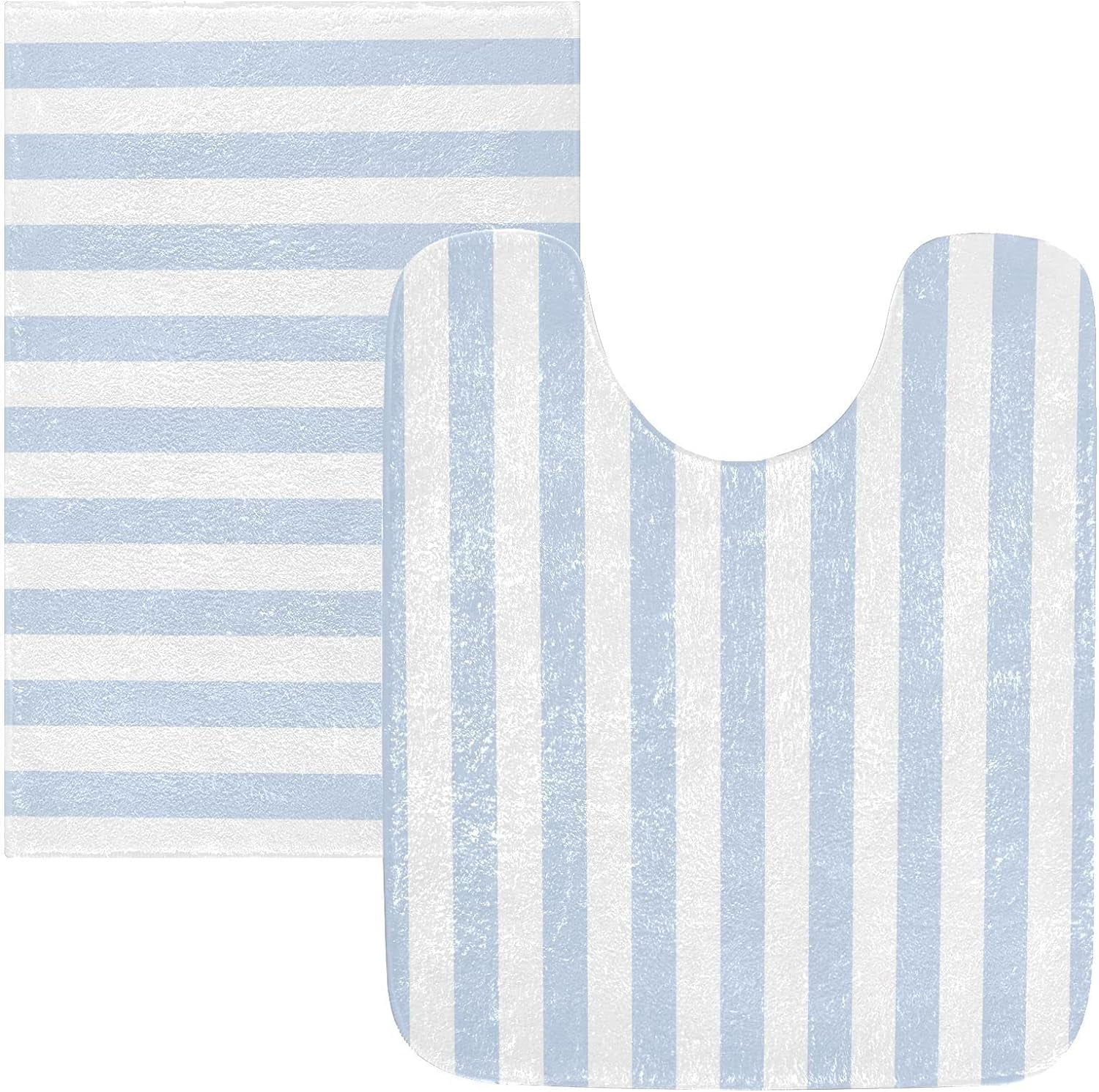 Image showcasing Dreamtimes Luxury Bathroom Rug Set 2 PCS, Blue Vertical Stripes Soft ...