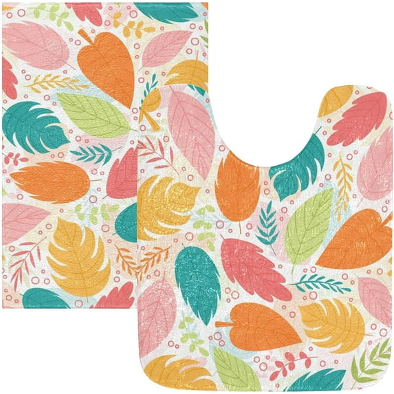 Dreamtimes Luxury Bathroom Rug Set 2 PCS, Leaf Pattern Soft Absorbent Bath Rug and U-Shaped Contour Toilet Rug, Non-Slip Bath Carpet, Machine Wash Dry, Bath Mats for Bathroom, 17.3"x13.4"+23.6"x15.7"