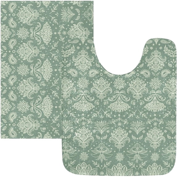 Dreamtimes Luxury Bathroom Rug Set 2 PCS, Paisley Boho Soft Absorbent Bath Rug and U-Shaped Contour Toilet Rug, Non-Slip Bath Carpet, Machine Wash Dry, Bath Mats for Bathroom, 17.3"x13.4"+23.6"x15.7"