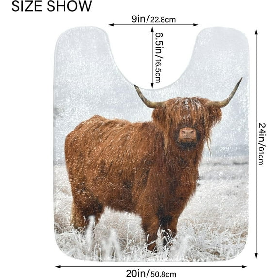Dreamtimes Luxury Bathroom Rug Set 2 PCS, Scottish Highland Cow Landscape Soft Absorbent Bath Rug and U-Shaped Contour Toilet Rug, Non-Slip Bath Carpet Bath Mats for Bathroom, 17.3"x13.4"+23.6"x15.7"