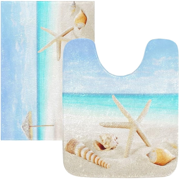 Dreamtimes Luxury Bathroom Rug Set 2 PCS, Sea Shells Soft Absorbent Bath Rug and U-Shaped Contour Toilet Rug, Non-Slip Bath Carpet, Machine Wash Dry, Bath Mats for Bathroom, 17.3"x13.4"+23.6"x15.7"