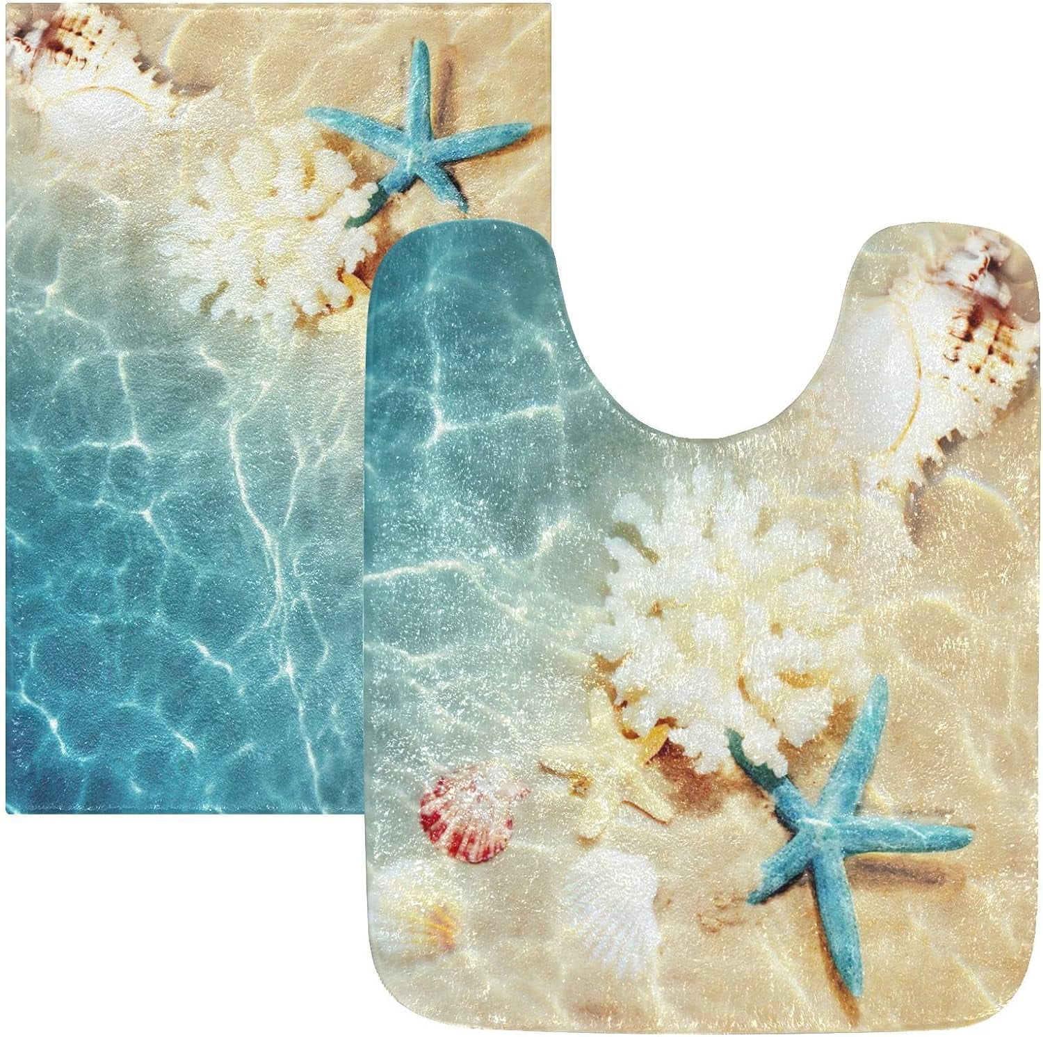 Dreamtimes Luxury Bathroom Rug Set 2 PCS, Seashell on The Summer Beach ...