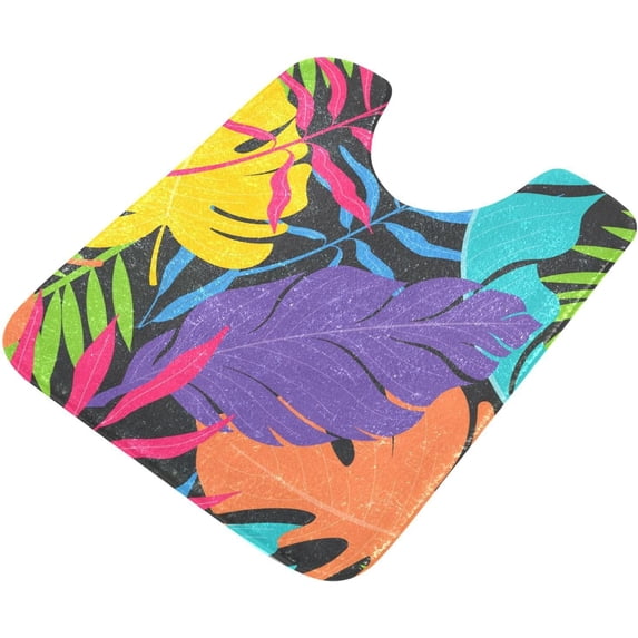 Dreamtimes Luxury Toilet Rugs U-Shaped 17.3"x13.4", Extra Soft and Absorbent Microfiber Bathroom Rugs, Non-Slip Toilet Bath Mat, Machine Contour Bath Rugs for Toilet Base-Colorful Tropical Leaves