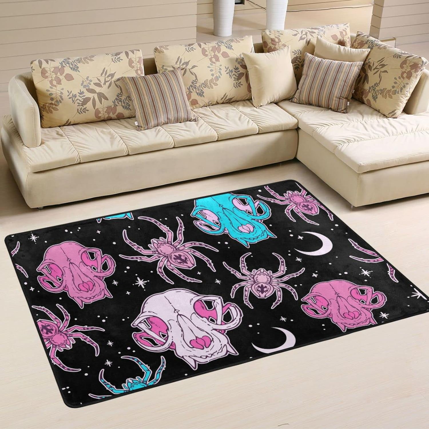 Dreamtimes Magic Spider Skull Halloween Non-Slip Area Rug 72