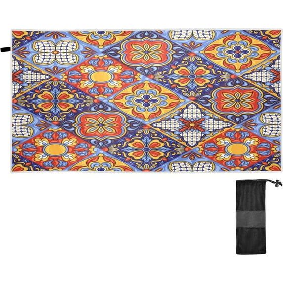 Dreamtimes Mandala Check Beach Towel,Absorbent Quick Dry Sport Towel Oversized Lightweight Soft Bath Towel for Travel Sports Pool Swimming Bath Camping 31x71in