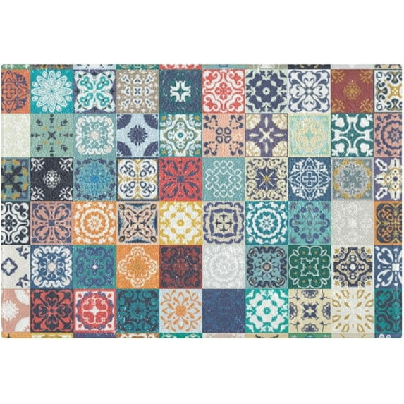 Dreamtimes Mandala Plaid Bath Mat Set Soft High Absorbent Non Slip Rectangular Bath Rug+U-Shaped Toilet Mat, Non-Slip Bath Carpet Bath Mats for Bathroom 17.3"x13.4"+23.6"x15.7"