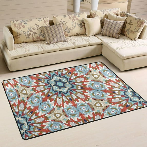 Dreamtimes Mandala Shape Non-Slip Area Rug 36"x24", Ethnic Flower Geometric Floor Carpet Comfort Floor Mats Decor for Indoor Front Porch,Living Room, Bedroom,Kitchen