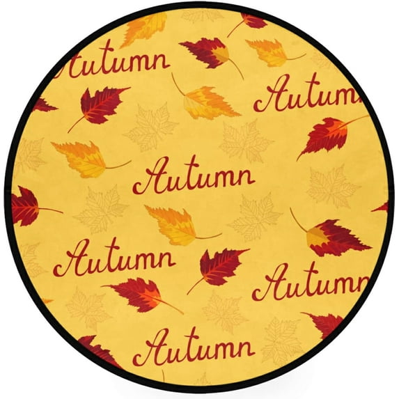 Dreamtimes Maple Leaves Autumn Yellow Backg Round Area Rug 3Ft Small Round Area Rug Soft Bedroom Entryway Foyer Throw Mat Washable Non-Shedding Non-Slip Sofa Nursery Carpet