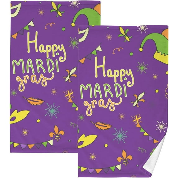 Dreamtimes Mardi Gras Cotton Hand Towels Set of 2 Absorbent Bath Towel Decorative Fingertip Towels for Bathroom Gym Spa Hotel Beach Swimming Pool,16"x 28"
