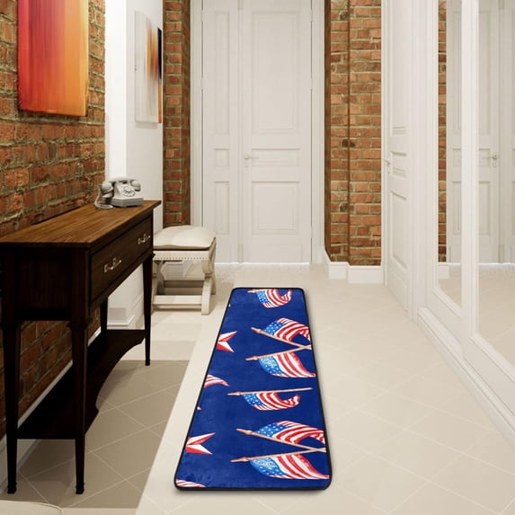 Dreamtimes Memorial Day Patriotic Hallway Runner Rug 2'x6' Kitchen Rug with Rubber Backing Star USA Fourth of July Non Slip Entryway Rug Runner Washable Soft Area Rug for Hallway Bedroom Kitchen Decor