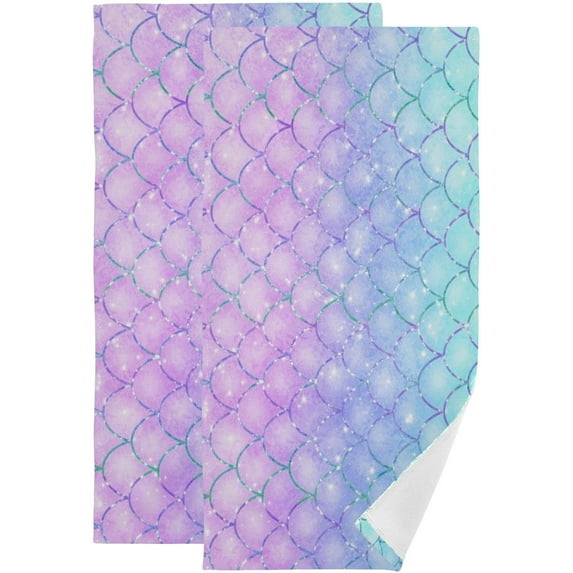 Dreamtimes Mermaid 2 pcs Hand Towels Set, Soft Lightweight Highly Absorbent Towel for Bathroom Toilet Kitchen Beach 28.3x14.4in