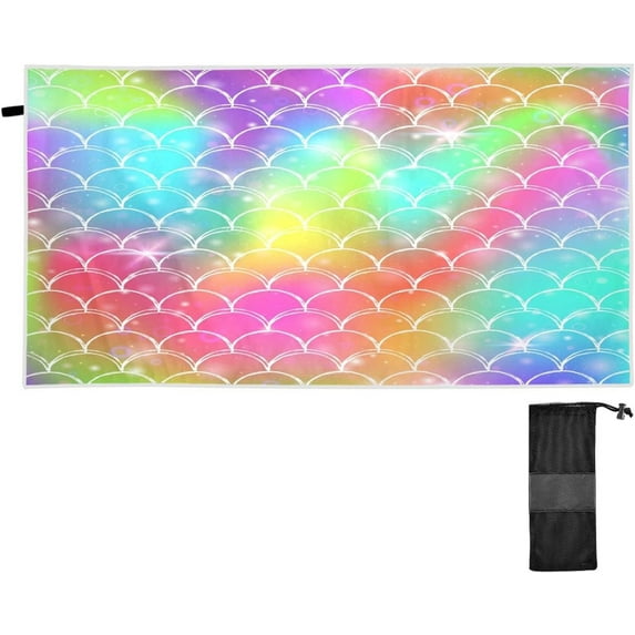 Dreamtimes Mermaid Princess Rainbow Scales Beach Towel Lightweight Compact Oversized Travel Towels Absorbent Quick Dry Towel for Swimming Camping Holiday