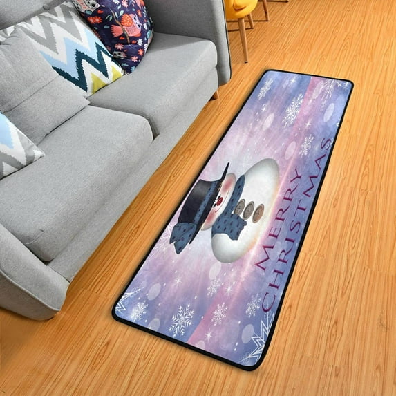 Dreamtimes Merry Christmas Hallway Runner Rug 2'x6' Kitchen Rug with Rubber Backing Cute Snowman Snowflake Non Slip Entryway Rug Runner Washable Soft Area Rug for Hallway Bedroom Kitchen Decor