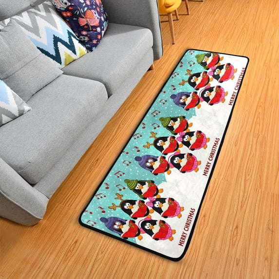 Dreamtimes Merry Christmas Hallway Runner Rug 2'x6' Kitchen Rug with Rubber Backing Funny Choir Penguins Non Slip Entryway Rug Runner Washable Soft Area Rug for Hallway Bedroom Kitchen Decor