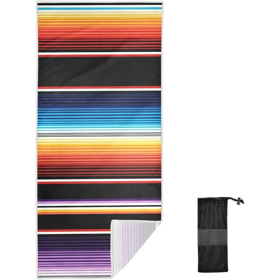 Dreamtimes Mexican Serape Blanket Stripes Beach Towel, Sand Free Super Absorbent Oversized Travel Towel with Mesh Bag for Beach,Camping, Swimming, Holiday, 30"x 60"