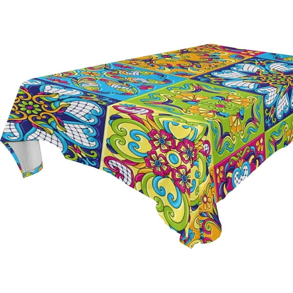 Dreamtimes Mexican Talavera Tablecloth, Waterproof Washable Polyester Square Table Cover, Durable Tablecloth for Kitchen Dining Table Party Decor ( 60"x 108")