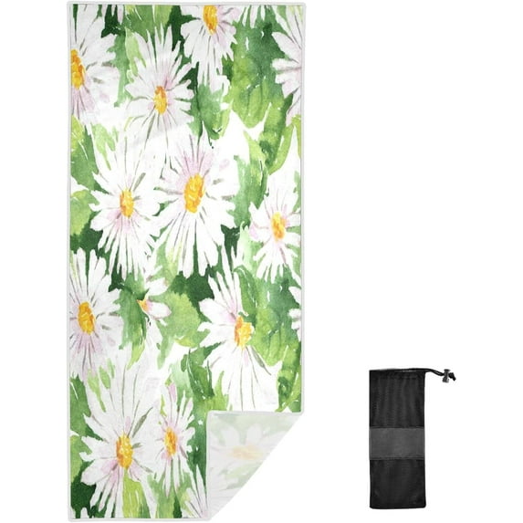 Dreamtimes Microfiber Beach Towel,Daisy Flower Super Absorbent Sport Towel with Pouch,Quick Dry Pool Towels Pool Blanket for Swimming,Picnic,Yoga Gym 30x60in