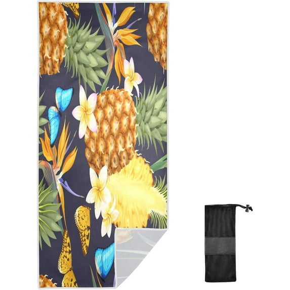 Dreamtimes Microfiber Beach Towel,Palm Pineapple Super Absorbent Sport Towel with Pouch,Quick Dry Pool Towels Pool Blanket for Swimming,Picnic,Yoga Gym 30x60in