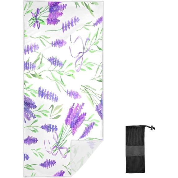 Dreamtimes Microfiber Beach Towel,Purple Lavender Super Absorbent Sport Towel with Pouch,Quick Dry Pool Towels Pool Blanket for Swimming,Picnic,Yoga Gym 31x71in