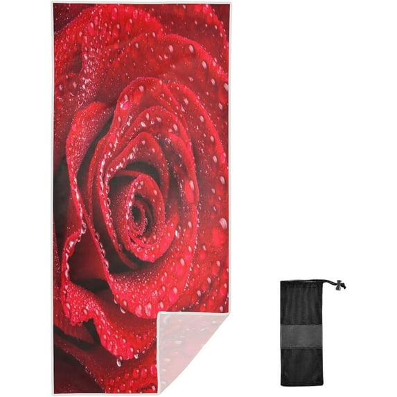 Dreamtimes Microfiber Beach Towel,Red Roses Super Absorbent Sport Towel with Pouch,Quick Dry Pool Towels Pool Blanket for Swimming,Picnic,Yoga Gym 30x60in