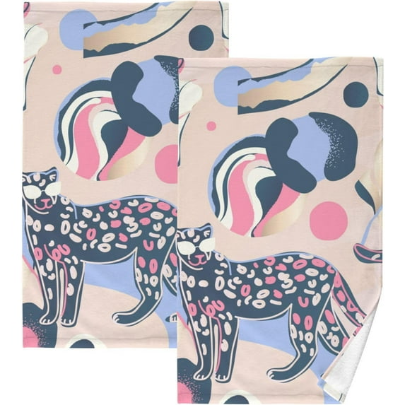 Dreamtimes Modern Art Leopard Patterned Hand Towels 2 PCS, Cotton Bath Towel for Drying Face Hands Body Decorative Water Absorbent Lightweight Towels for Bathroom Ktichen Travel Gym,16"x28"