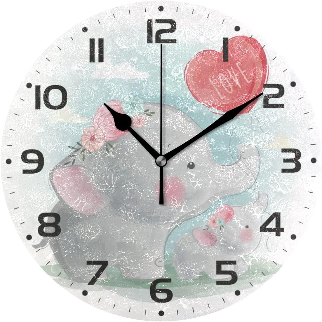 Dreamtimes Mommy and Baby Elephant Wall Clock, 10 Inch Silent Non