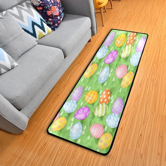 Dreamtimes Multi-Colored Easter Eggs Hallway Runner Rug 2'x6' Kitchen Rug with Rubber Backing Spring Green Lawn Non Slip Entryway Rug Runner Washable Soft Area Rug for Hallway Bedroom Kitchen Decor