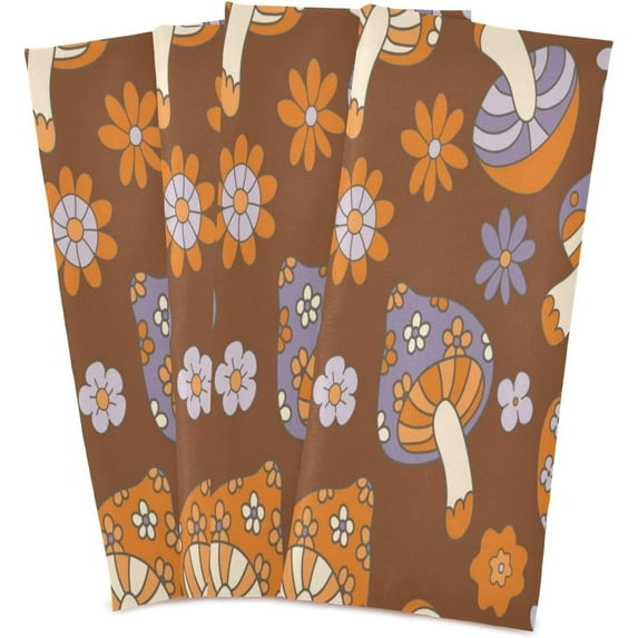 Dreamtimes Mushroom Daisy Kitchen Dish Towel 4 Pack, Soft Absorbent Dishcloths Reusable Hand Towel Washable Tea Towels for Home Kitchen Bar Table Decor, 28 x 18 Inch