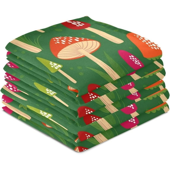 Dreamtimes Mushroom Kitchen Dish Towel 6 Pack, Soft Absorbent Dishcloths Reusable Hand Towel Washable Tea Towels for Home Kitchen Bar Table Decor, 28 x 18 Inch
