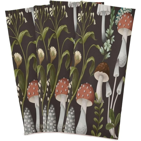 Dreamtimes Mushroom Kitchen Dish Towels 4 Piece,Absorbent Soft Dishcloths Towels Reusable Hand Towels Quick Drying Cleaning Cloth, Tea Towels,18" x 28"