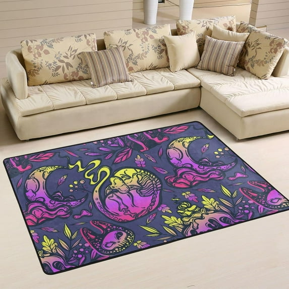 Dreamtimes Mystical Cat Skeleton Area Rug 72x48in Purple Kitten Moon Non-Slip Floor Carpet Comfort Floor Mats Decor for Indoor Living Dining Room and Bedroom Area