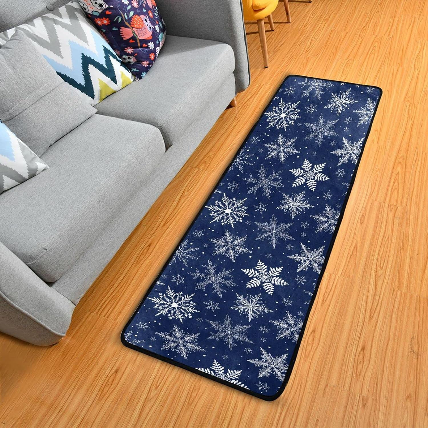 Dreamtimes Navy Blue Snowflakes Hallway Runner Rug 2'x6' Kitchen Rug