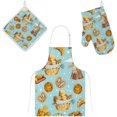 thumbnail image 1 of Dreamtimes Oven Mitts and Pot Holders with Chef Apron 3Pcs Set Bakery Pattern Non Slip Heat Resistant Gloves for Baking Cooking BBQ, 1 of 7
