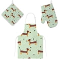 thumbnail image 1 of Dreamtimes Oven Mitts and Pot Holders with Chef Apron 3Pcs Set Cartoon Dachshund Dog Non Slip Heat Resistant Gloves for Baking Cooking BBQ, 1 of 7