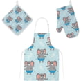 thumbnail image 1 of Dreamtimes Oven Mitts and Pot Holders with Chef Apron 3Pcs Set Cute Cartoon Elephant Non Slip Heat Resistant Gloves for Baking Cooking BBQ, 1 of 7