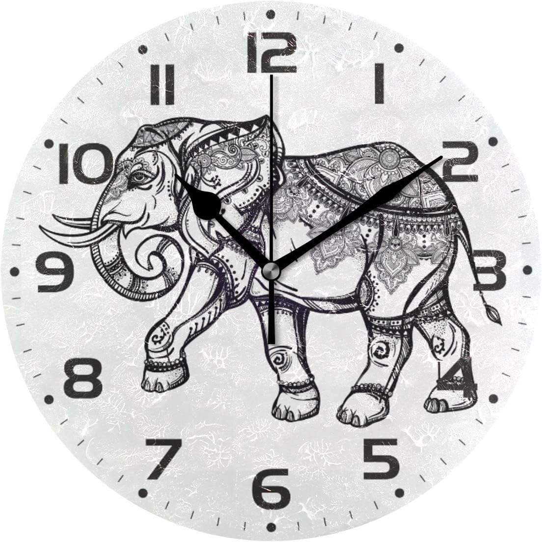 Dreamtimes Paisley Elephant Wall Clock, 10 Inch Silent Non Ticking