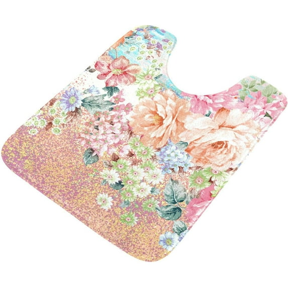 Dreamtimes Paisley Flower High Absorbent U-Shaped Contour Toilet Rugs Machine Washable, 17.3"x13.4"