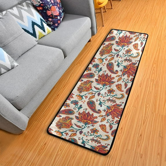Dreamtimes Paisley Flower Vintage Hallway Runner Rug 2'x6' Kitchen Rug with Rubber Backing Watercolor Floral Non Slip Entryway Rug Runner Washable Soft Area Rug for Hallway Bedroom Kitchen Decor
