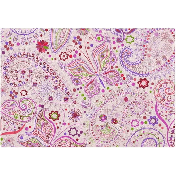 Dreamtimes Paisley Flowers Bath Mat Set Soft High Absorbent Non Slip Rectangular Bath Rug+U-Shaped Toilet Mat, Non-Slip Bath Carpet Bath Mats for Bathroom 17.3"x13.4"+23.6"x15.7"