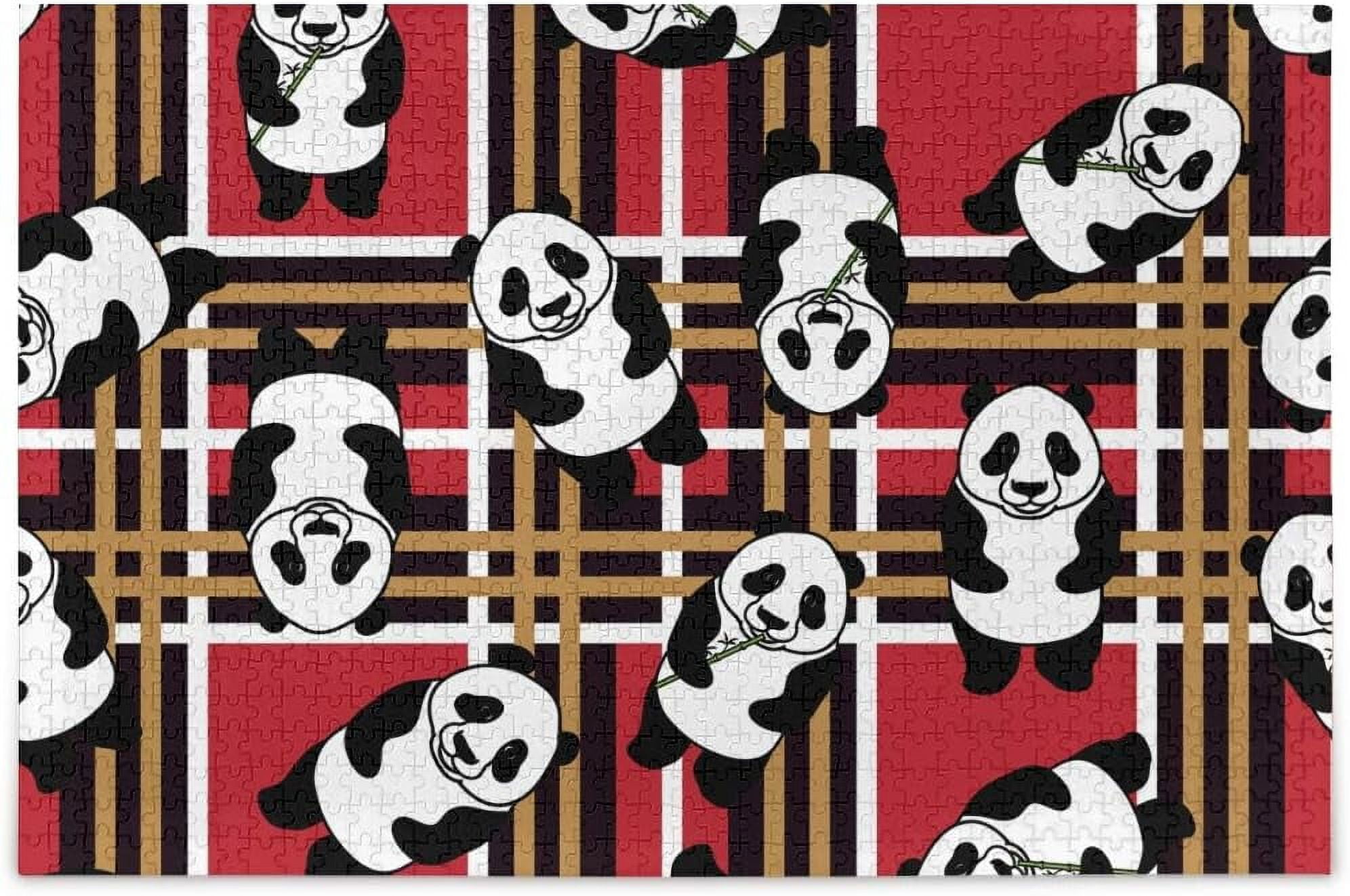 Dreamtimes Panda Bear On Chinese Checkered Plaid Bright Geometric ...