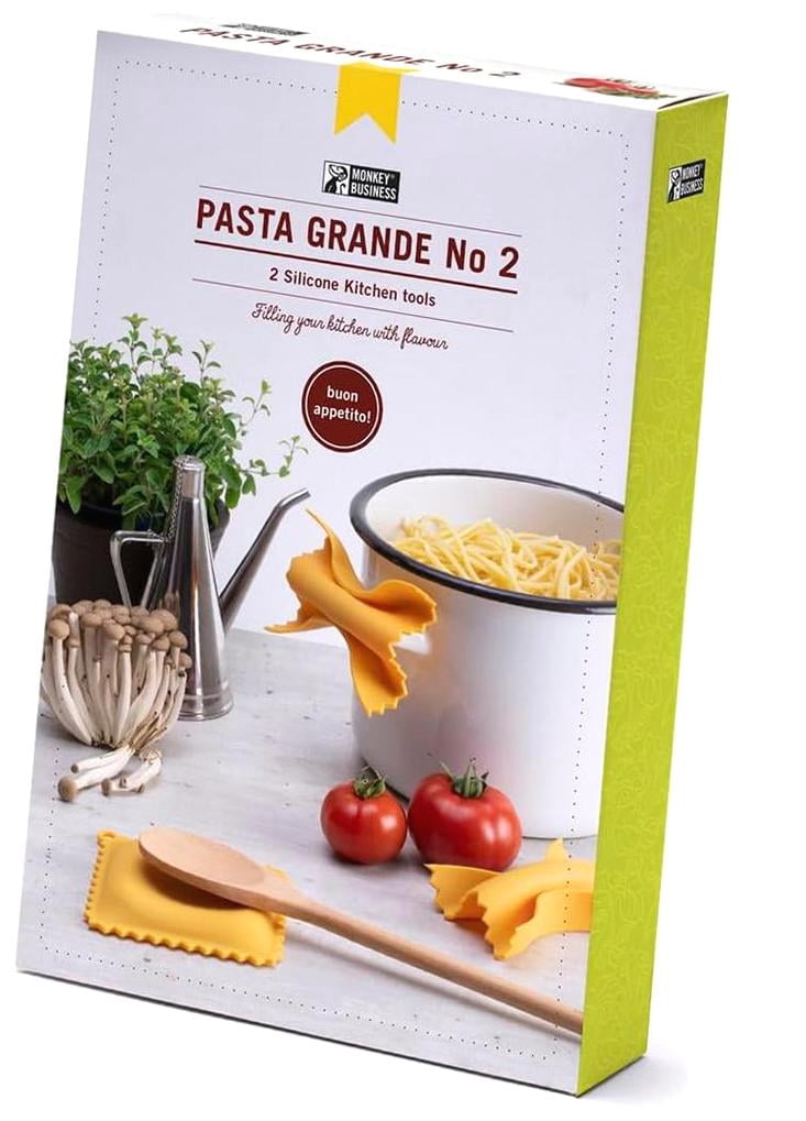 Monkey Business Pasta-Shaped Silicone Kitchen Tools Set – 4 Pieces In Gift Box (Pot Grips, Spoon Rest, Lemon Squeezer, Pan Grip)